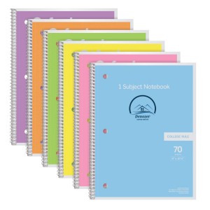 Denozer Oxford Spiral Notebook 6 Pack, 1 Subject, College Ruled Paper, 8 x 10-1/2 Inch, Pastel Pink, Orange, Yellow, Green, Blue and Purple, 70 Sheets