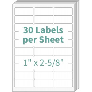 Denzoer Printable White Sticker Paper for Laser/Inkjet Printers (1" x 2-5/8" | 30 Sheets)